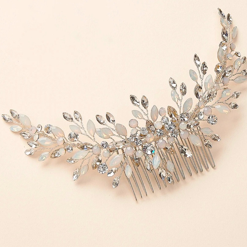 Bridal Hair Comb Silver Opal/Crystal Mix
